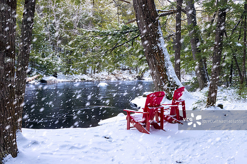 雪地里的两把红色椅子图片素材