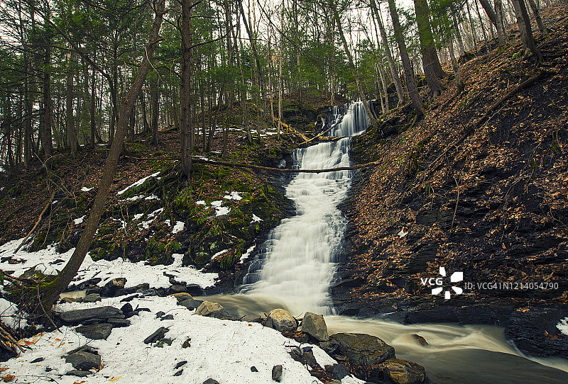春季融雪时节的瀑布图片素材