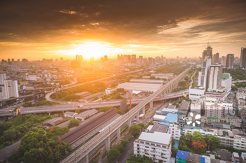 曼谷商业区黄昏全景图片素材