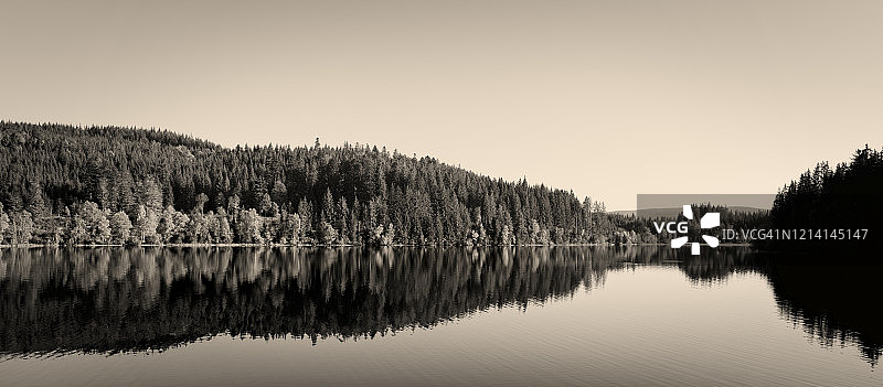 秋天的树木在小湖中的倒影图片素材
