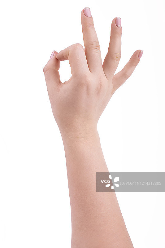 女人手势，OK手势，白色背景隔离图片素材