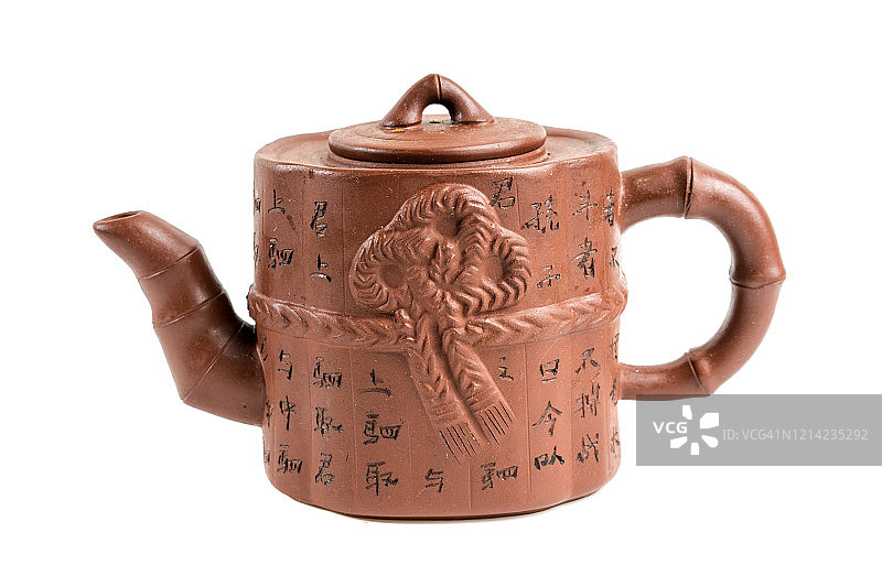 日本传统陶土茶壶。“健康”、“长寿”、“智慧”日文释义图片素材
