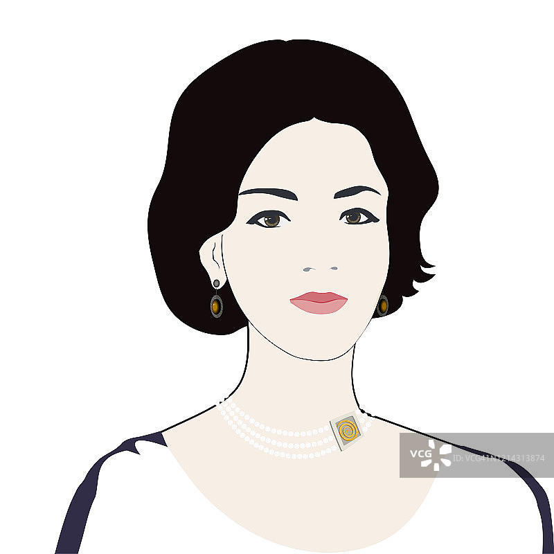 戴珍珠项链的中年妇女的复古肖像图片素材