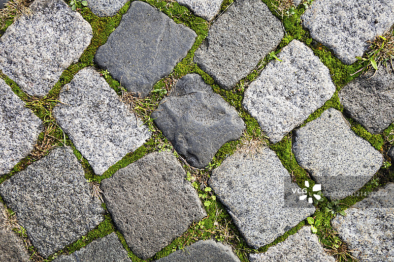 带有绿色苔藓的鹅卵石图片素材