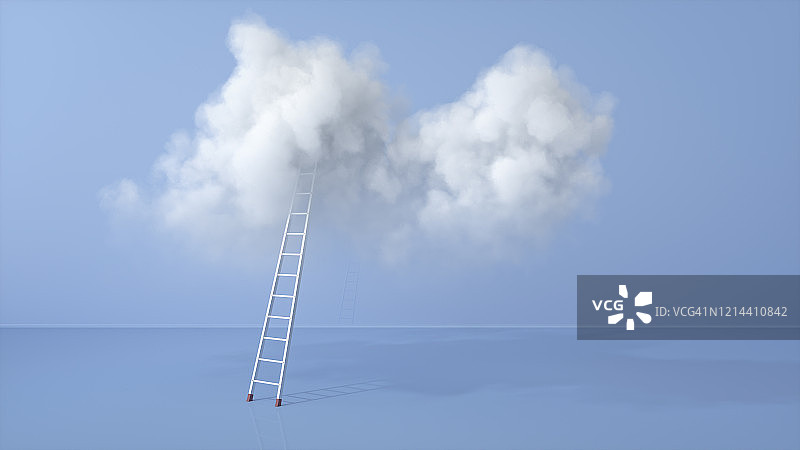 白色云朵上的梯子图片素材