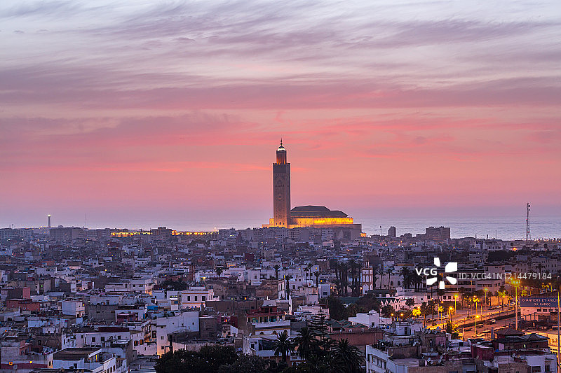 摩洛哥卡萨布兰卡哈桑二世清真寺鸟瞰图图片素材