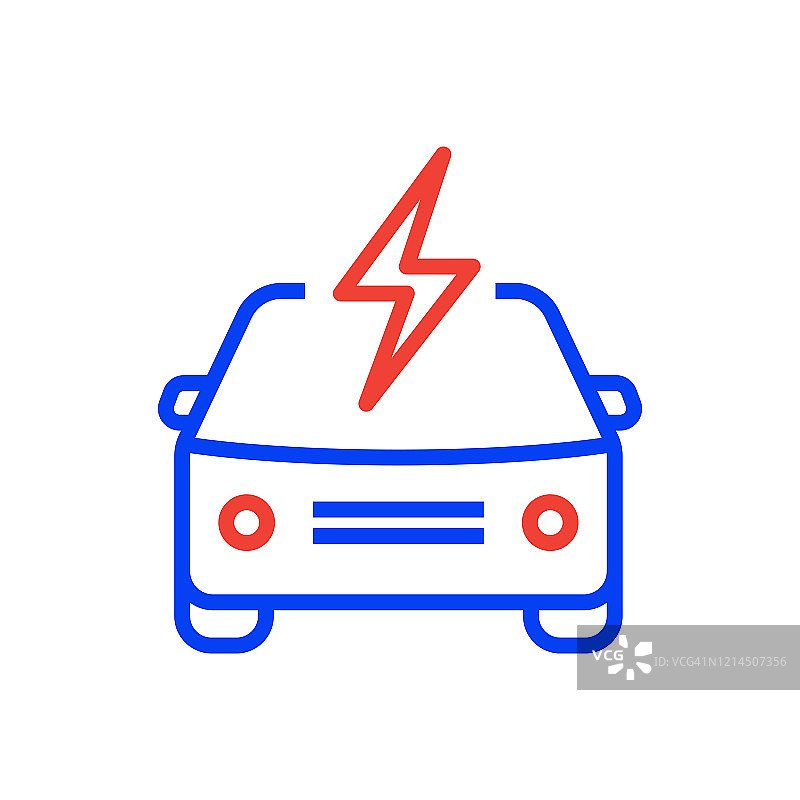 电动汽车矢量线条图标 - 可编辑描边，简约线条符号，优质设计元素图片素材