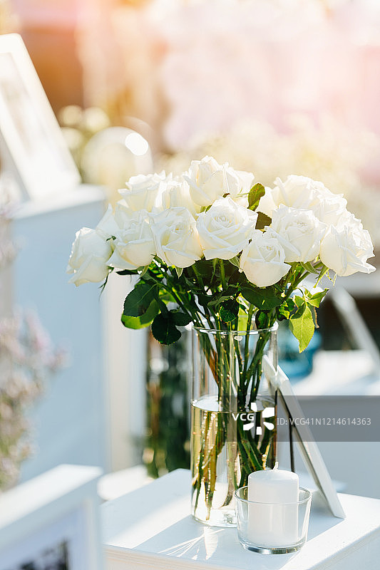 花瓶中的白色玫瑰图片素材