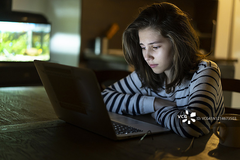 深夜在电脑前的少女图片素材
