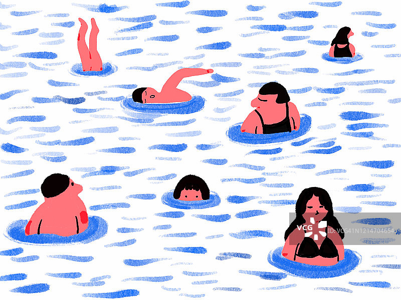 人们在泳池游泳插画图片素材