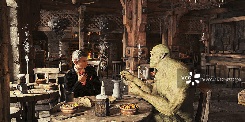 商人在酒馆里遇到食人魔图片素材