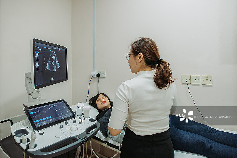 中国年轻女医生在医院为孕妇做超声检查图片素材