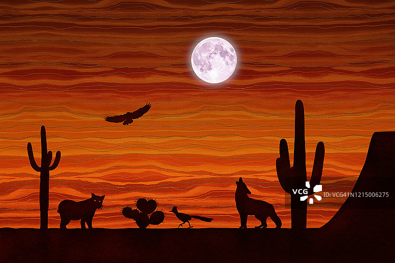 沙漠剪影场景图片素材