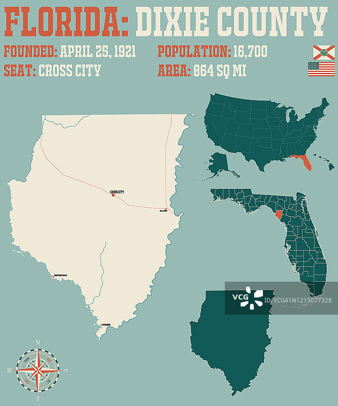 佛罗里达州迪克西县地图图片素材