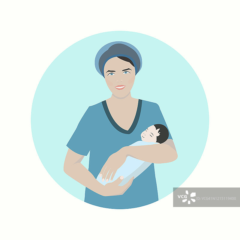 助产士与新生婴儿插画图片素材