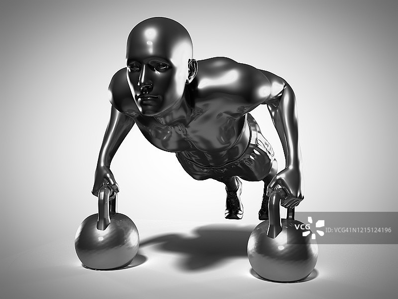 男人进行壶铃锻炼插画图片素材