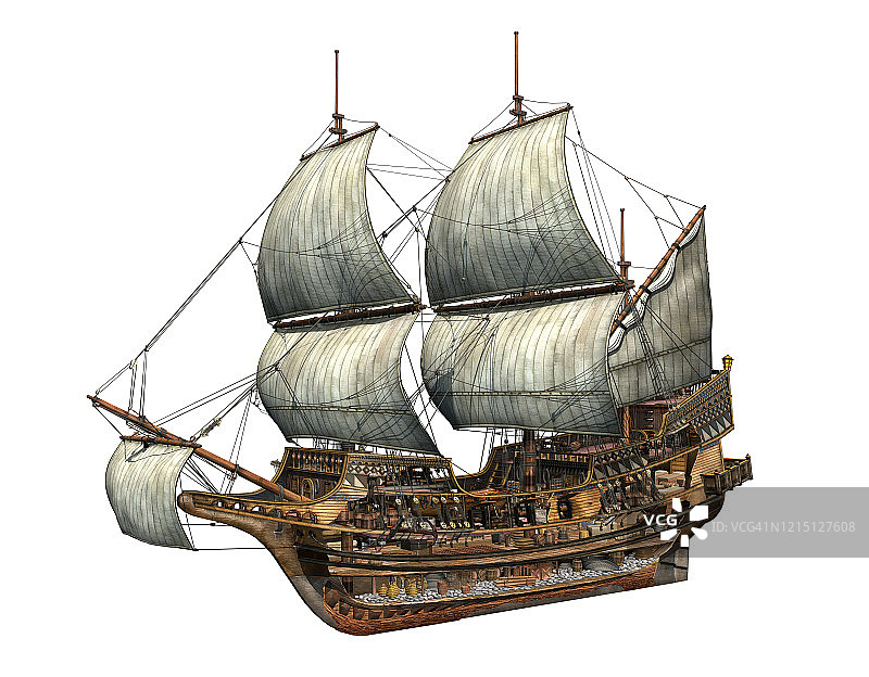 金色辛德帆船插图图片素材