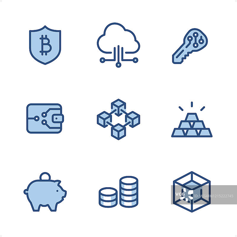 加密货币和区块链蓝色像素完美图标图片素材