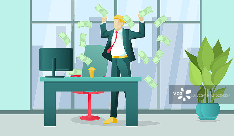 办公室里获得财务成功的商务男人图片素材