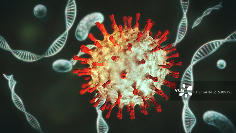 极端特写：新冠病毒细胞、DNA和抗体图片素材