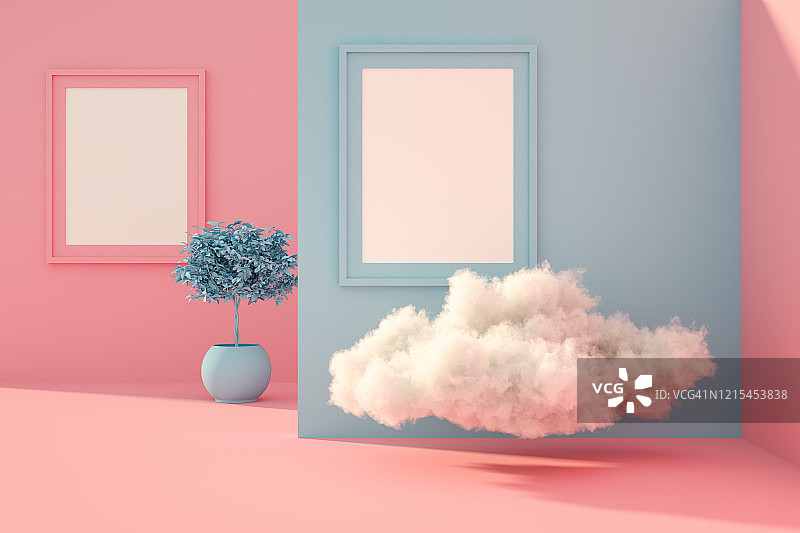 3D客厅阳光云朵空相框图片素材