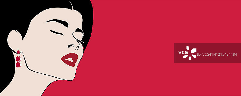 闭眼涂亮色口红的女孩速写画像图片素材