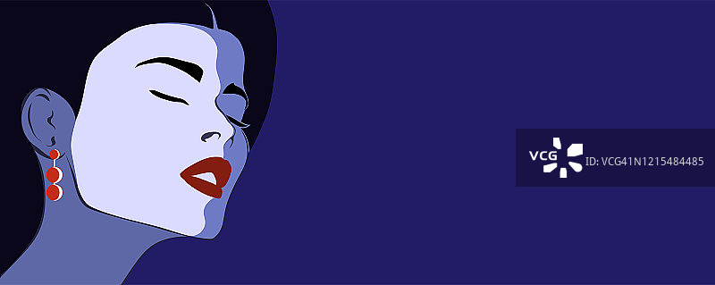 闭眼涂亮色口红的女孩速写画像图片素材