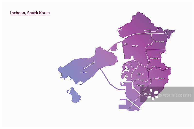 韩国仁川地图矢量图片素材
