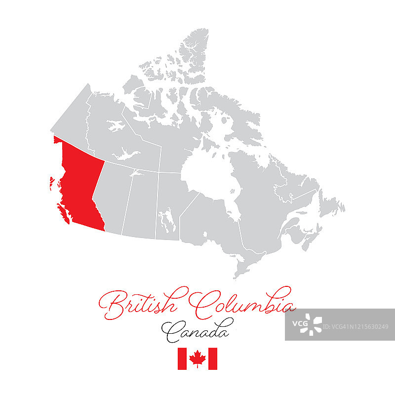 加拿大不列颠哥伦比亚省矢量地图插图图片素材