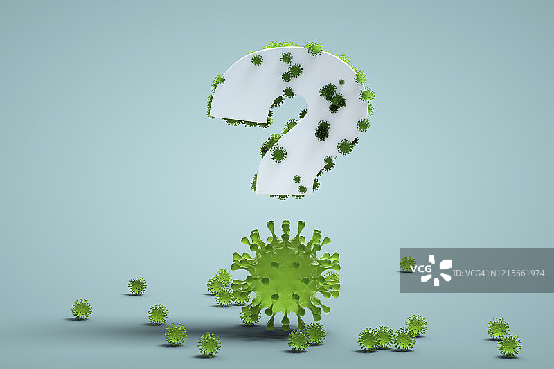 新型冠状病毒与问号3D渲染图片素材