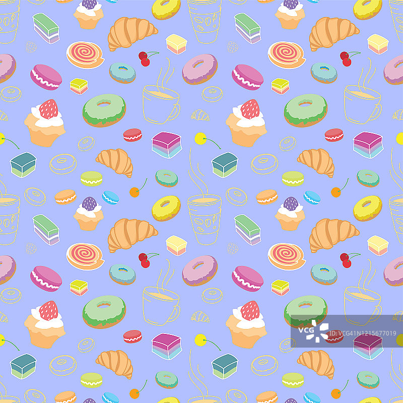 象征咖啡馆的甜点和糕点无缝组合图片素材