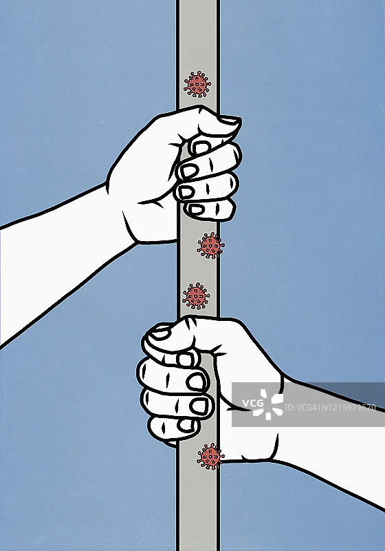 手持带有COVID-19病毒的柱子图片素材