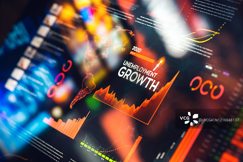 带有图表和示意图的失业增长统计图片素材
