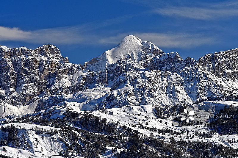 意大利多洛米蒂山罗泽斯峰冬季雪景图片素材