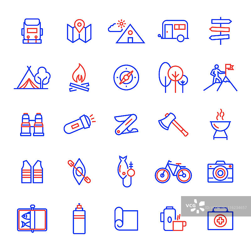 露营和户外活动相关线性图标图片素材