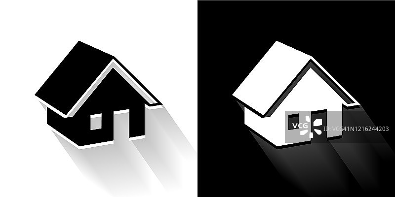 带长阴影的黑白房屋图标图片素材