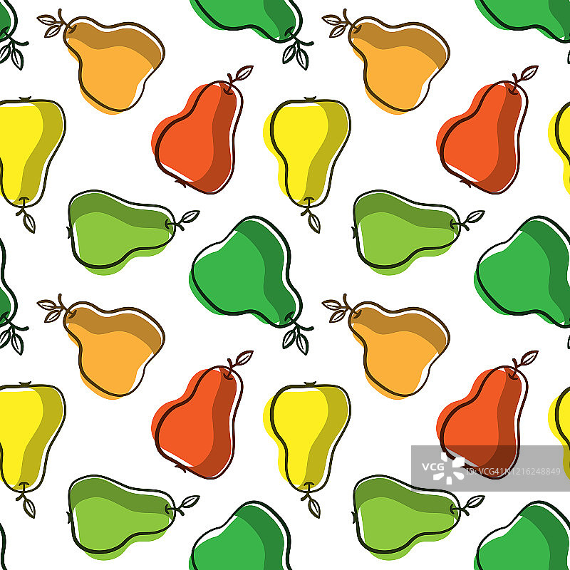 手绘彩色梨矢量无缝图案；水果设计图片素材