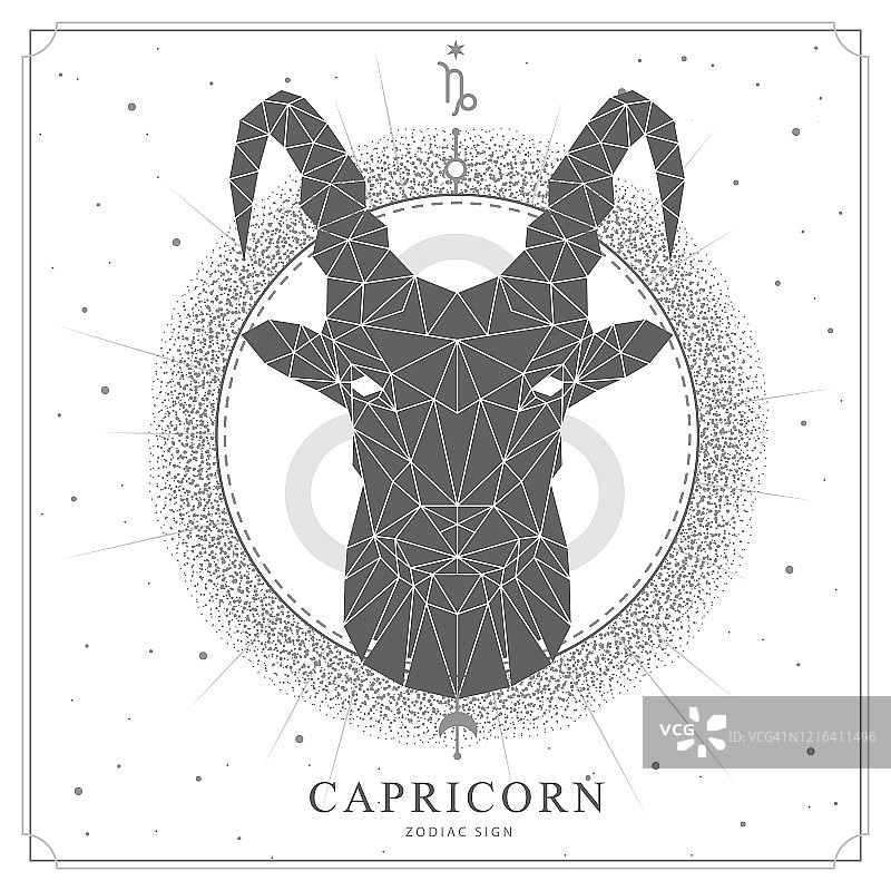 现代魔法主题卡牌：摩羯座多边形星象图片素材