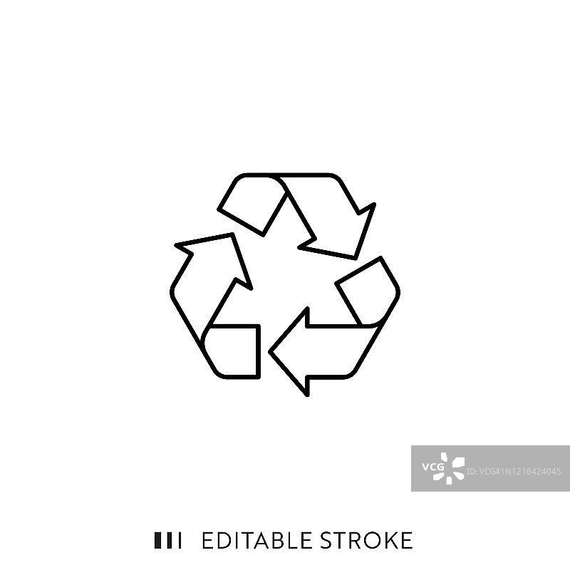 具有可编辑笔触和像素对齐的回收符号线条图标图片素材
