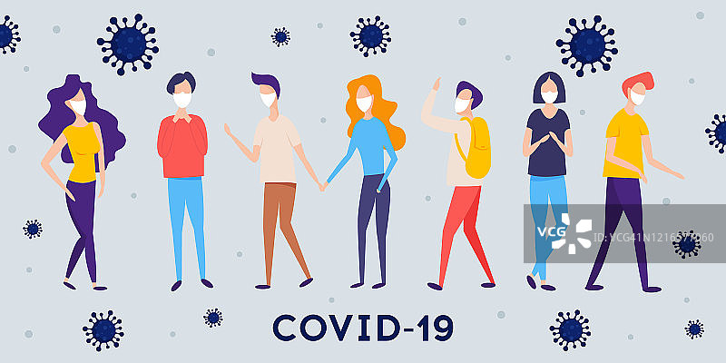 新型冠状病毒：戴白色医用口罩的人群图片素材