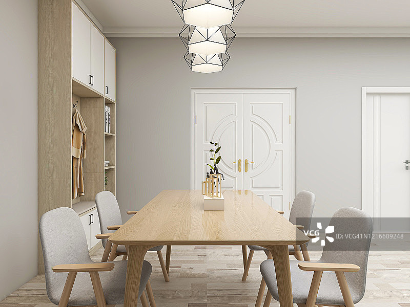 3D效果图，温馨餐厅区域设计，木制桌椅图片素材