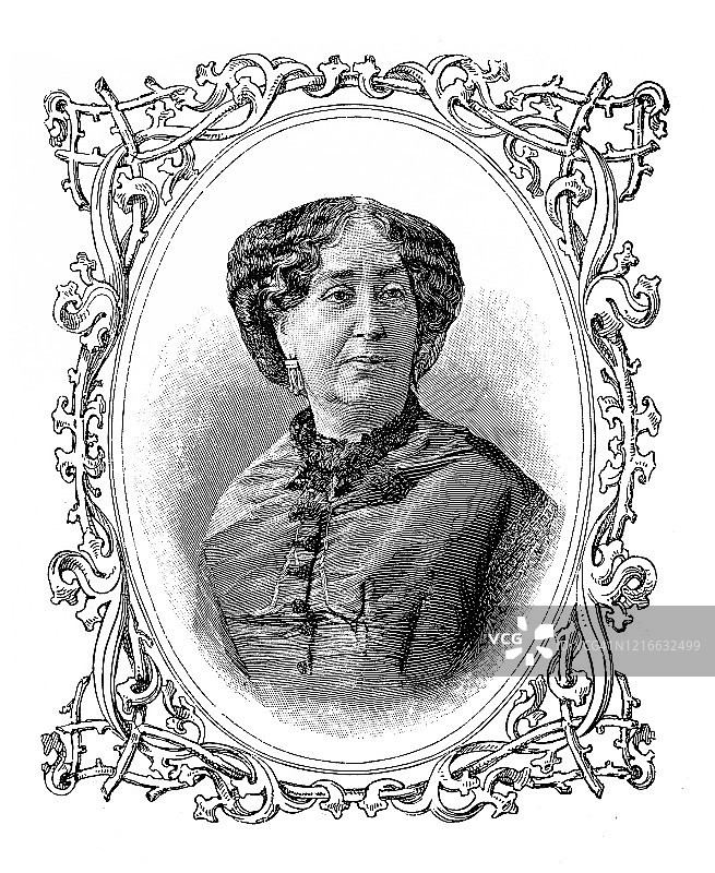 法国小说家和回忆录作家乔治·桑（Amantine-Lucile-Aurore Dupin，1804年7月1日-1876年6月8日）图片素材