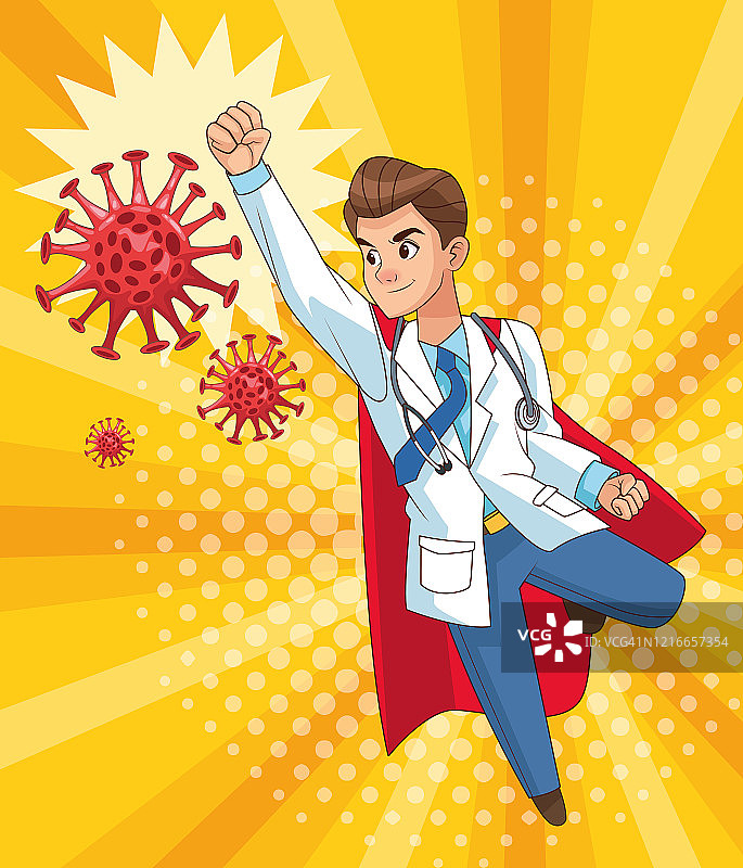 超级医生飞翔对抗新冠病毒图片素材
