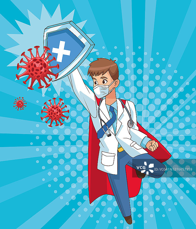 身穿防护服的医生与COVID-19病毒战斗图片素材