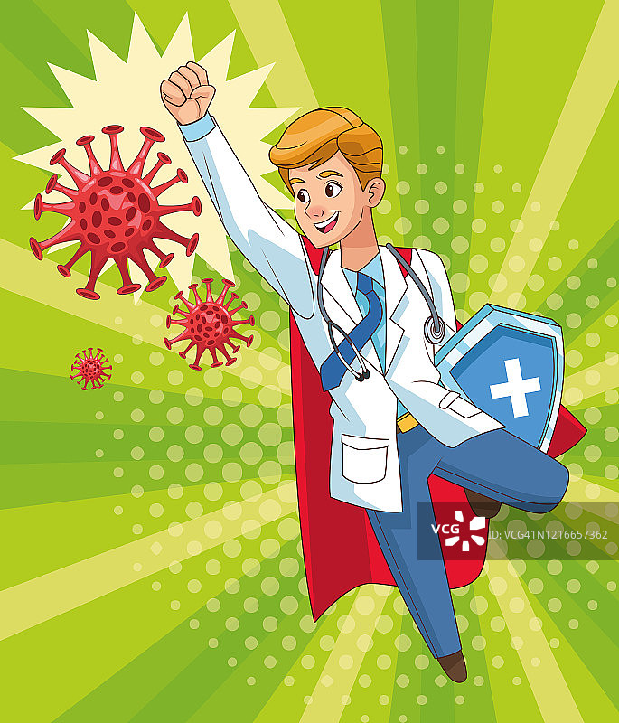 身穿防护服的医生与COVID-19病毒战斗图片素材