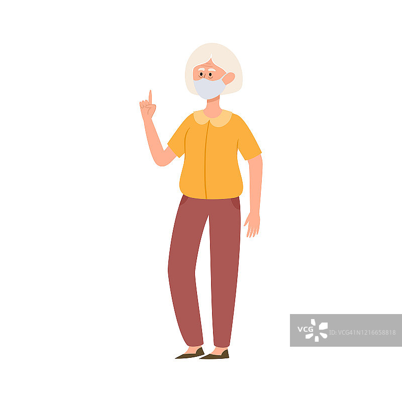 戴口罩的老年妇女矢量图图片素材