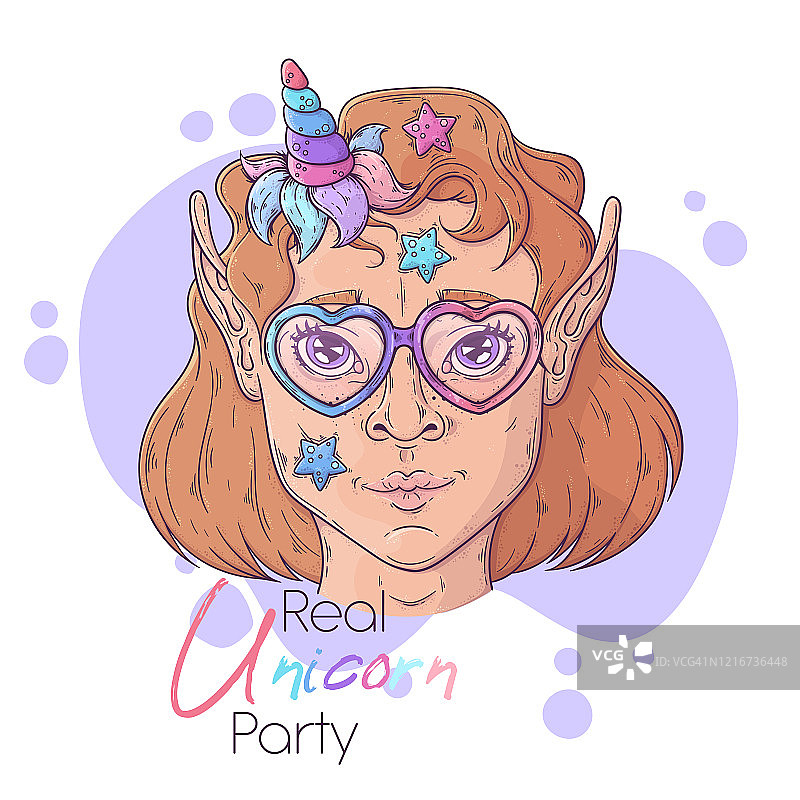 手绘独角兽女孩矢量插画图片素材