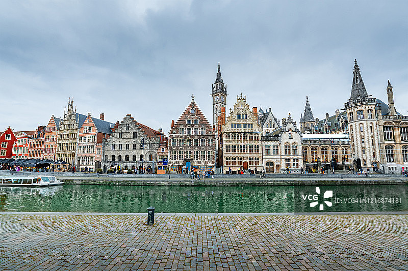 比利时根特科伦莱河畔风光图片素材