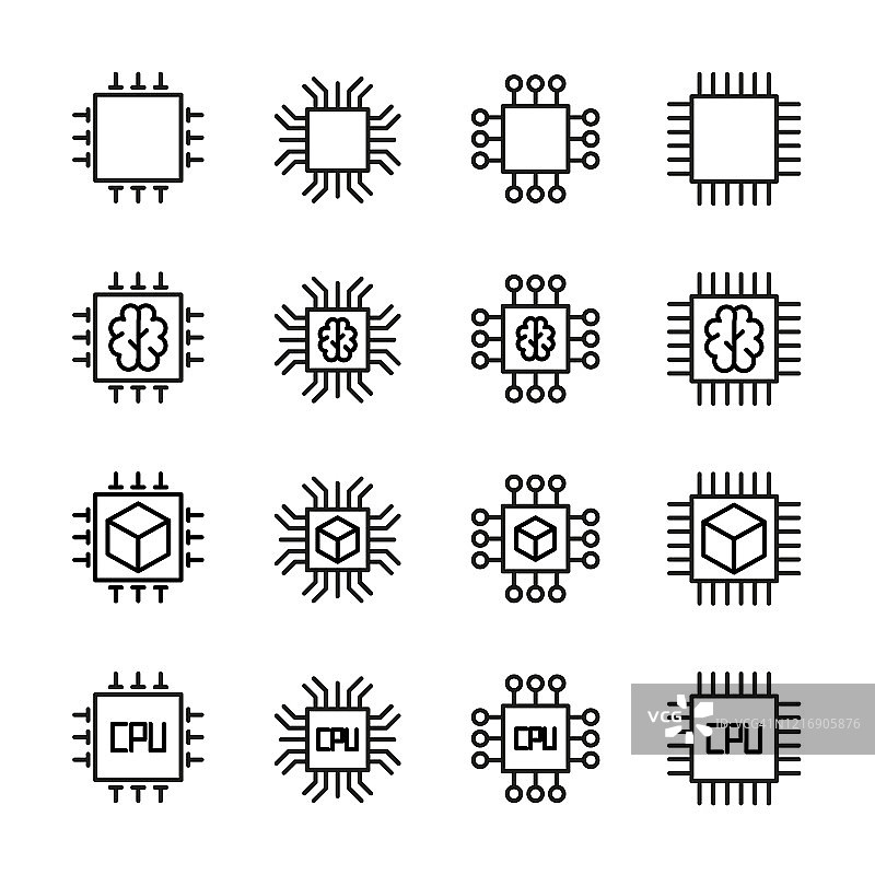 芯片线条图标集图片素材