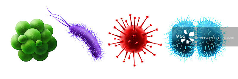 益生菌、病毒、细菌和微生物组合。图片素材